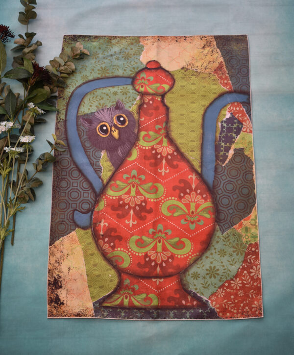 'Teapot Owls 1' - Tea Towel - Image 2