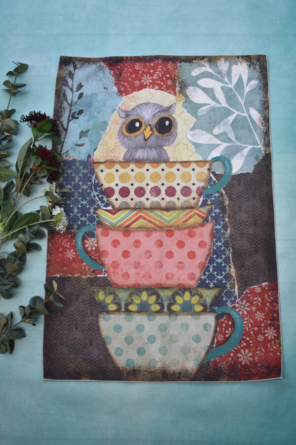 'Owl Teacup 1' - Tea Towel - Image 2