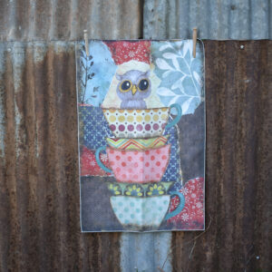 'Owl Teacup 1' - Tea Towel
