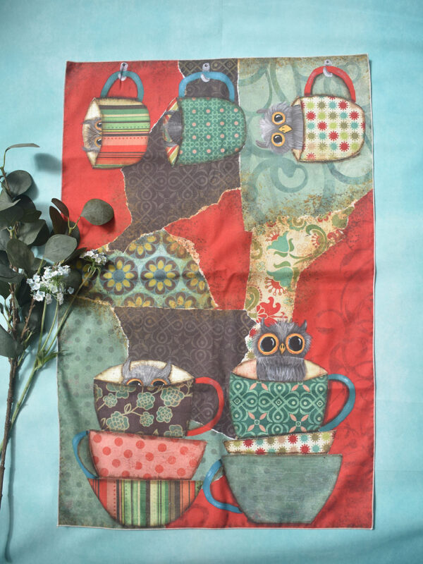 'Hanging Cup Owl' - Tea Towel - Image 3