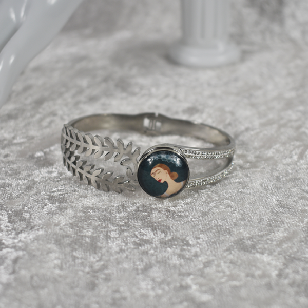 Stainless Steel Leaf Crystal Bracelet - Image 3