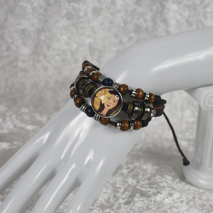 Black Leather Beaded Bracelet