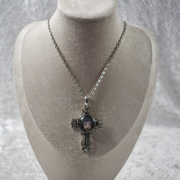 Silver Cross Diamonte Filigree Necklace